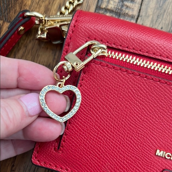 Michael Kors Red Crossbody Wallet Bag Gold Tone Michael Kors Chain jet set - Picture 8 of 16